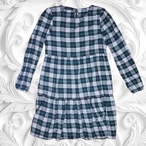 Zara Women Blue & Green Plaid Long Sleeve Dress Size M